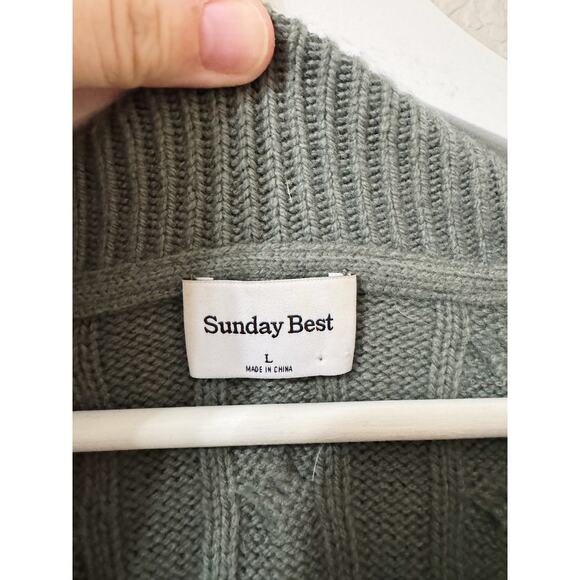 Aritzia Sunday Best Lottie Cable Knit Collared Sweater Sage Green Size Large - Picture 3 of 6